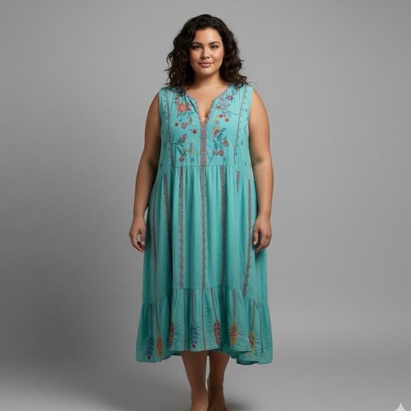 JOHNNY WAS Workshop Bereginia Effortless Boho Tank Dress in Seafoam Green Sz XL - Picture 1 of 16